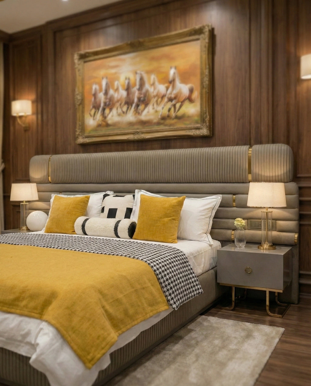 Beautiful premium modern upholstered king bed crafted by Arris Concepts Luxury Pvt. Ltd.