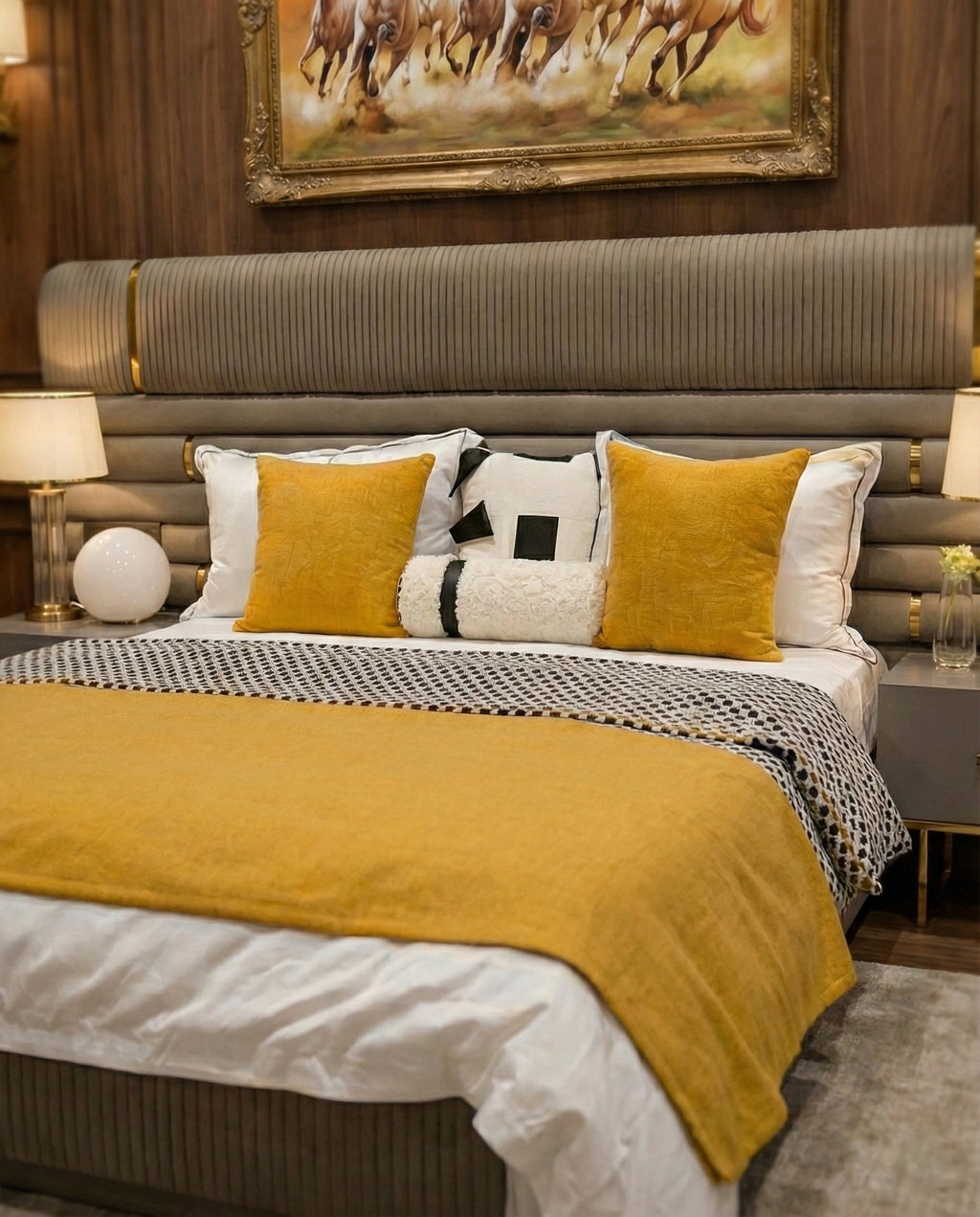 Beautiful premium modern upholstered king bed crafted by Arris Concepts Luxury Pvt. Ltd.