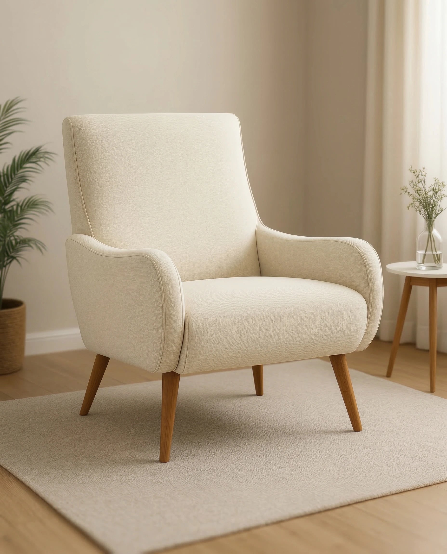 Masterfully crafted modern upholstered accent chair with oak legs by ACL
