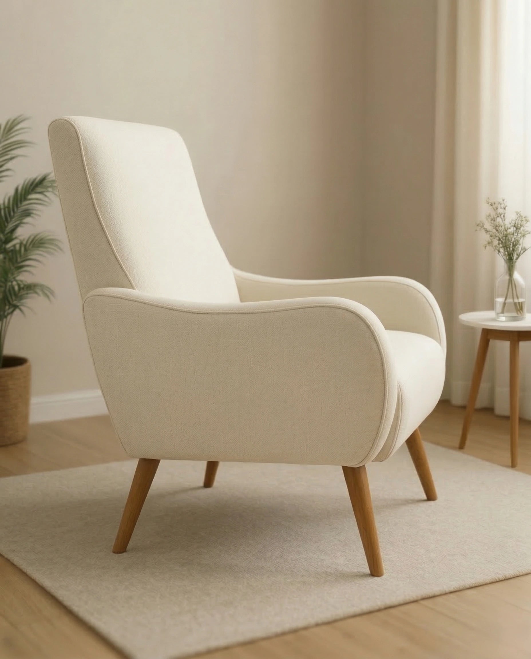 Masterfully crafted modern upholstered accent chair with oak legs by ACL