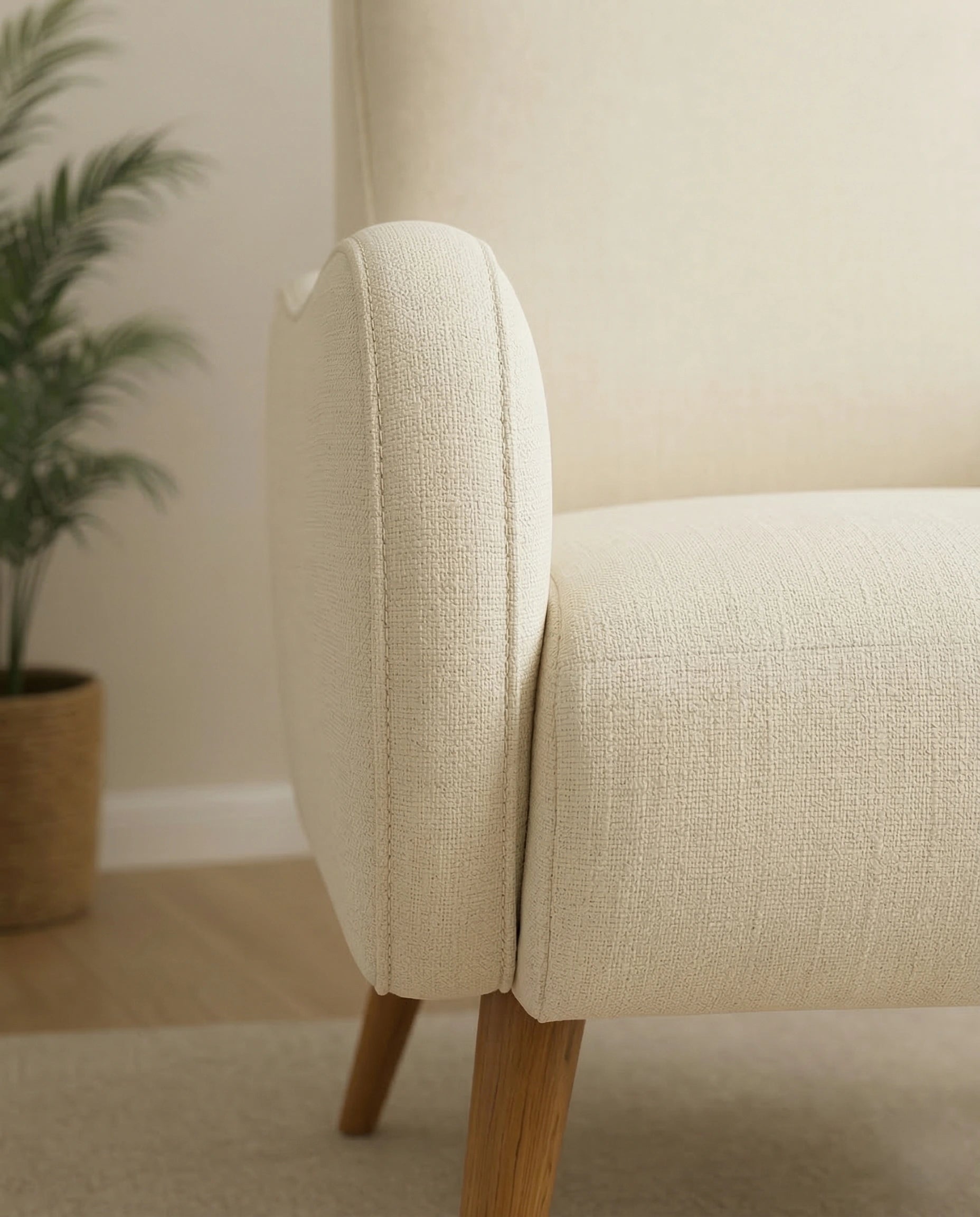Masterfully crafted modern upholstered accent chair with oak legs by ACL