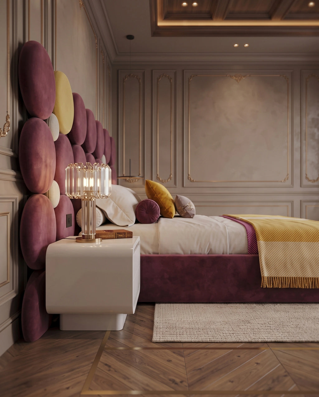 ACL Post-Modern Circular Velvet Panel Platform Bed Arris Concepts