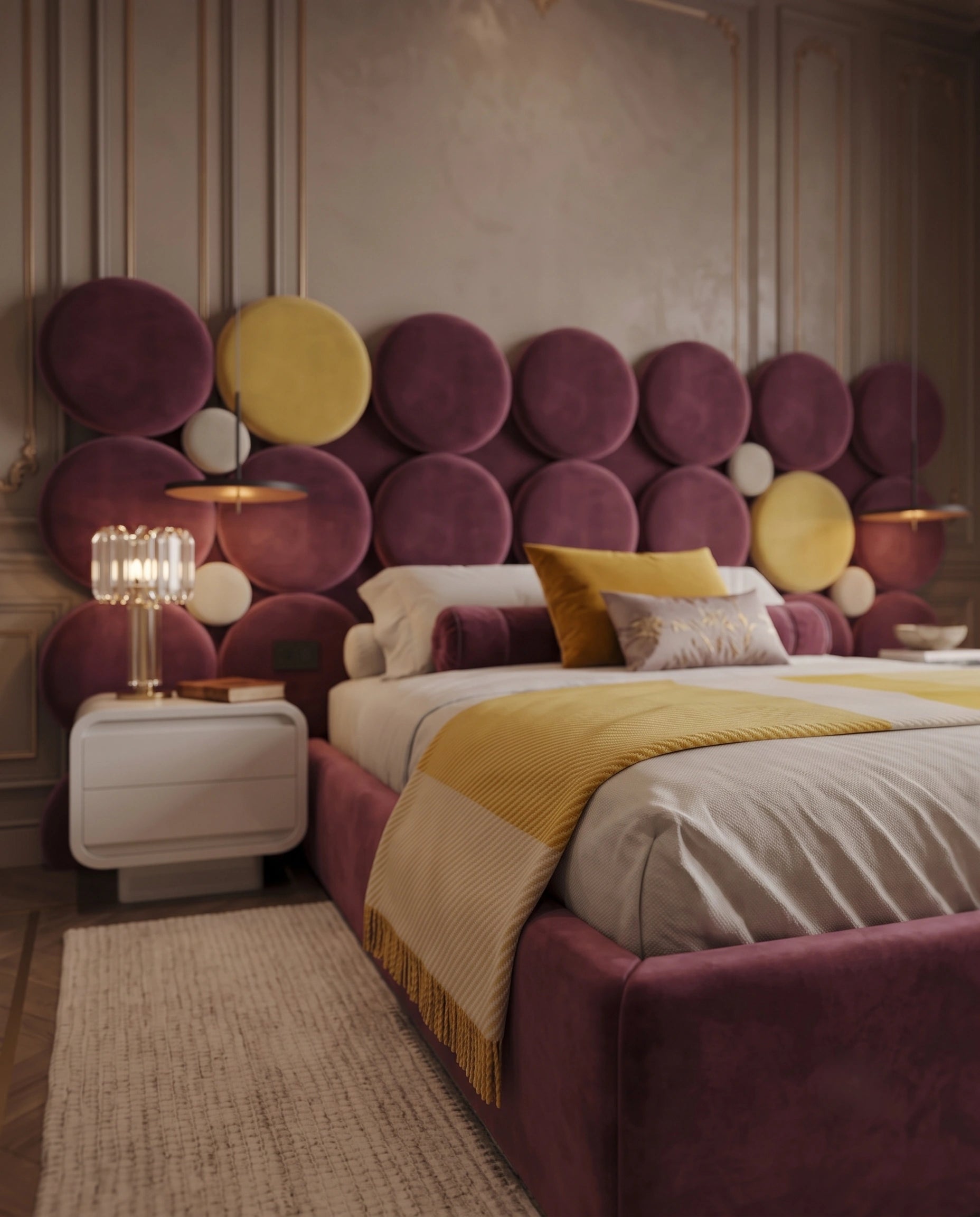 ACL Post-Modern Circular Velvet Panel Platform Bed Arris Concepts