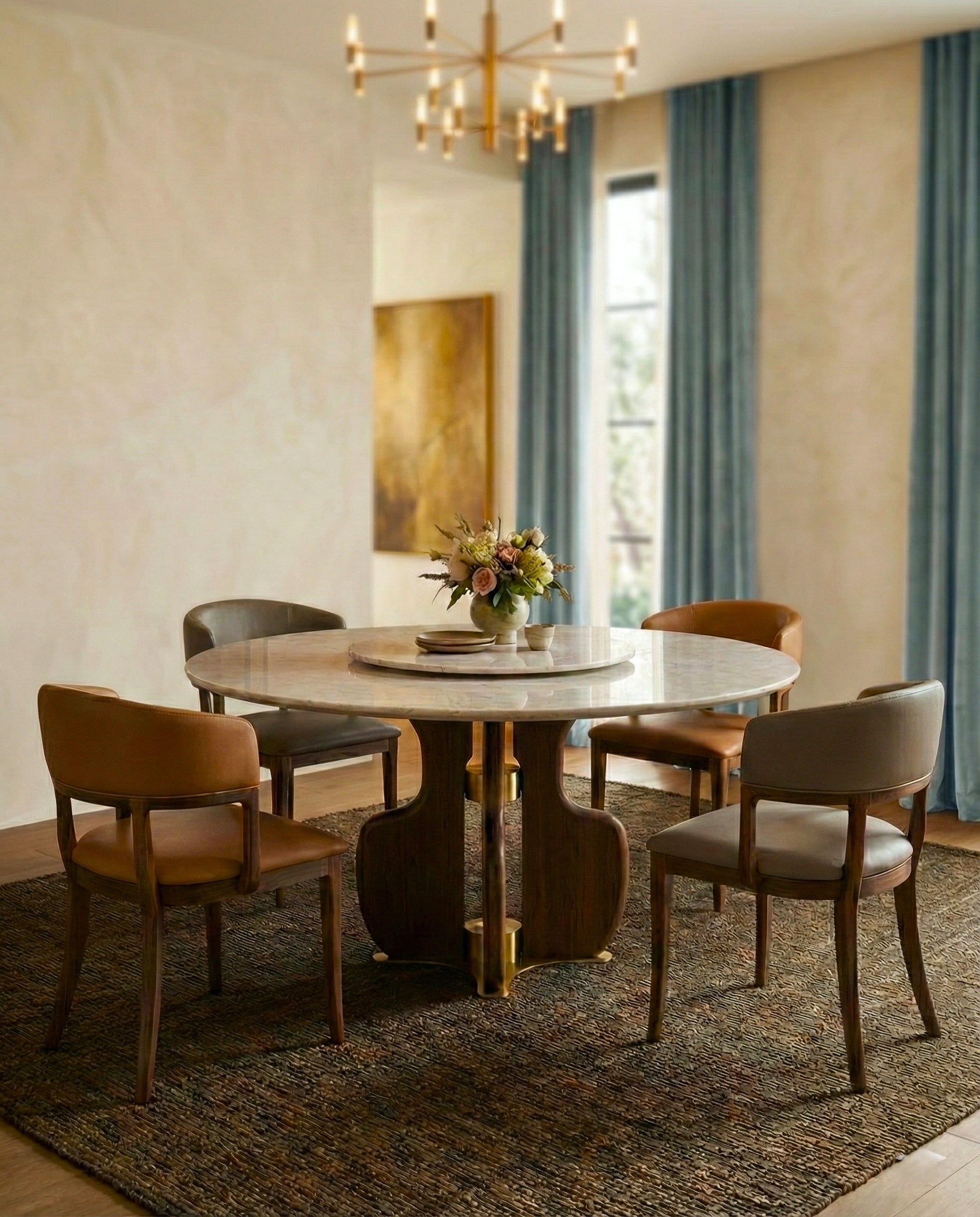 Beautiful premium round dining table with lazy susan crafted by Arris Concepts Luxury Pvt. Ltd.