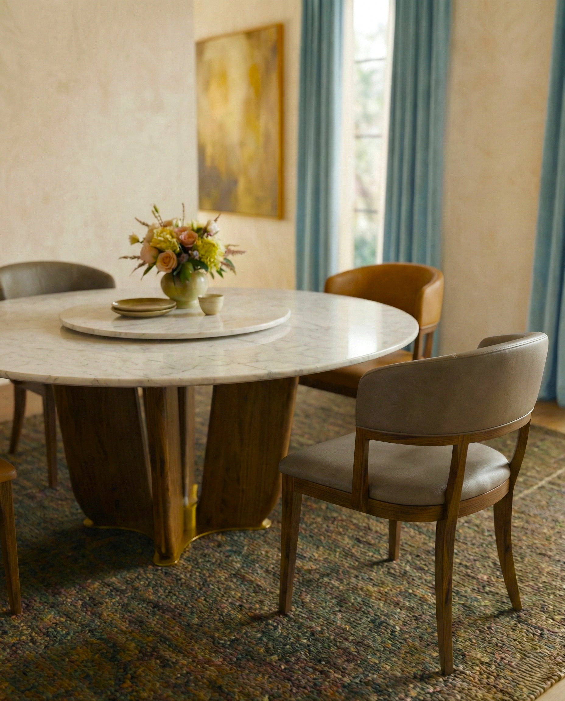 Beautiful premium round dining table with lazy susan crafted by Arris Concepts Luxury Pvt. Ltd.