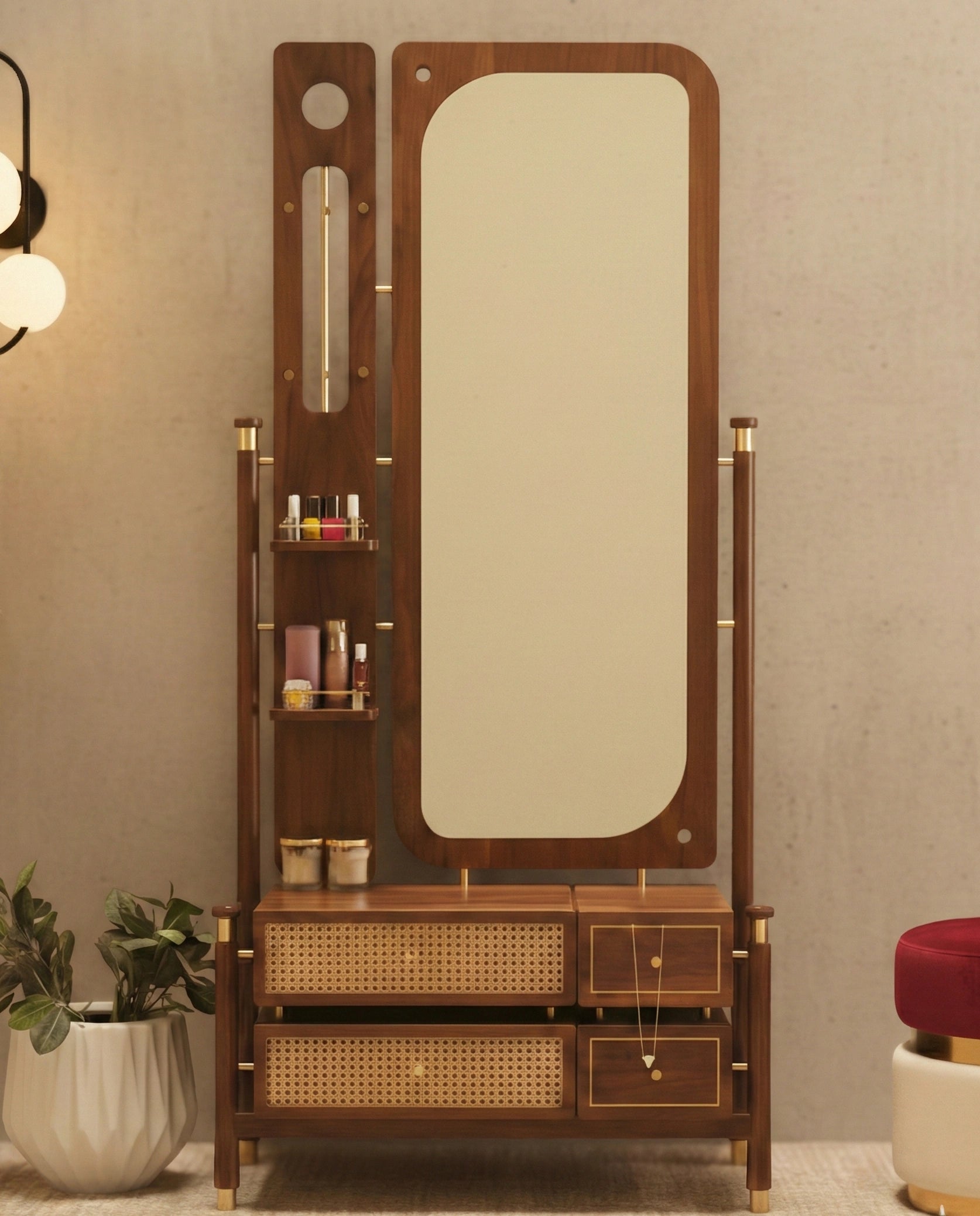 Masterfully crafted premium walnut dressing table with mirror for a modern bedroom by Arris Concepts