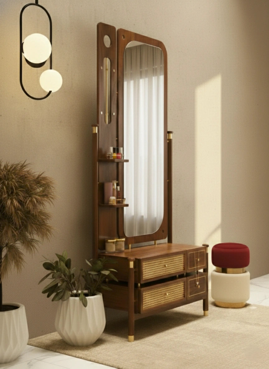 Masterfully crafted premium walnut dressing table with mirror for a modern bedroom by Arris Concepts
