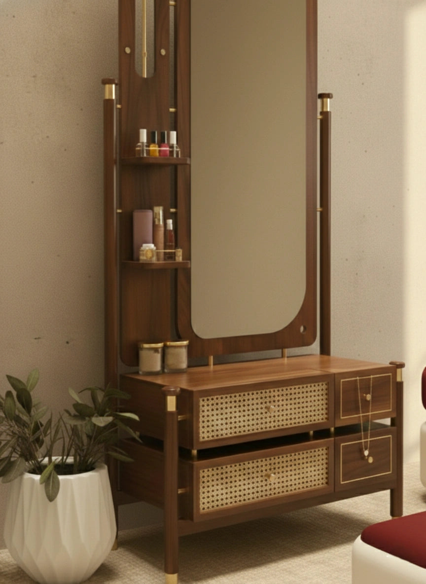 Masterfully crafted premium walnut dressing table with mirror for a modern bedroom by Arris Concepts