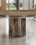 Architectural Walnut & Brass Inlay Round Dining Table Arris Concepts