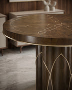Architectural Walnut & Brass Inlay Round Dining Table Arris Concepts