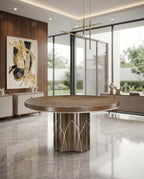 Architectural Walnut & Brass Inlay Round Dining Table Arris Concepts