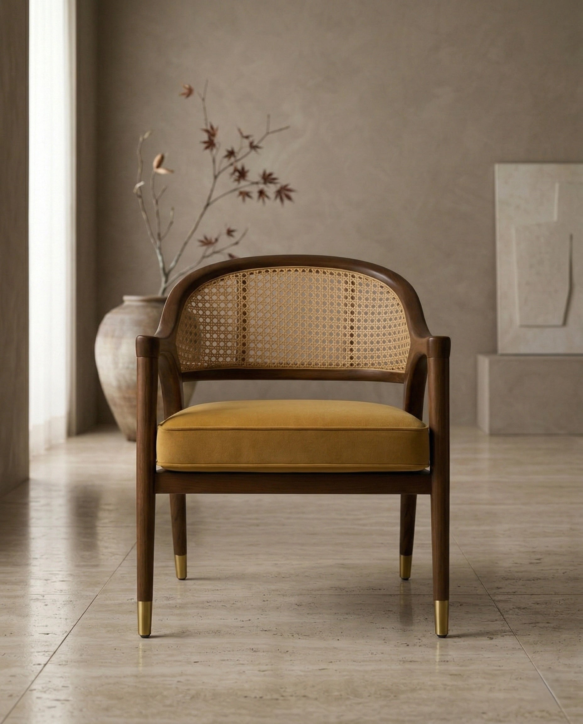 Mid-Century Cane & Velvet Accent Chair Arris Concepts