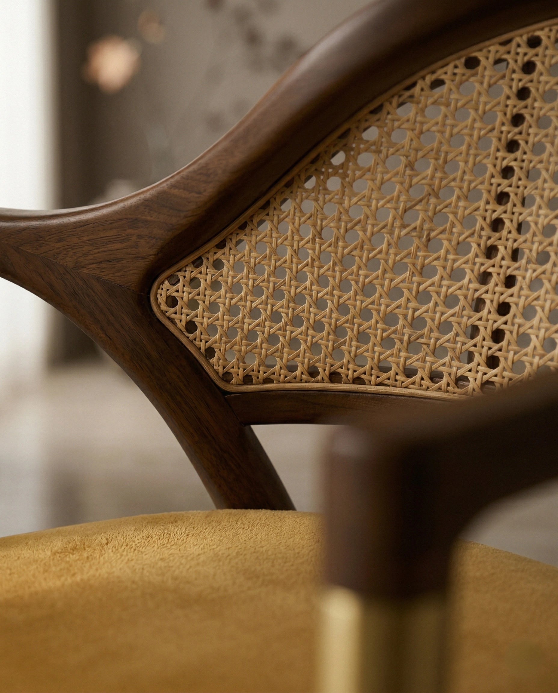 Mid-Century Cane & Velvet Accent Chair Arris Concepts