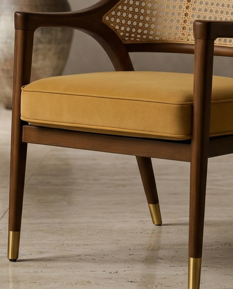 Mid-Century Cane & Velvet Accent Chair Arris Concepts