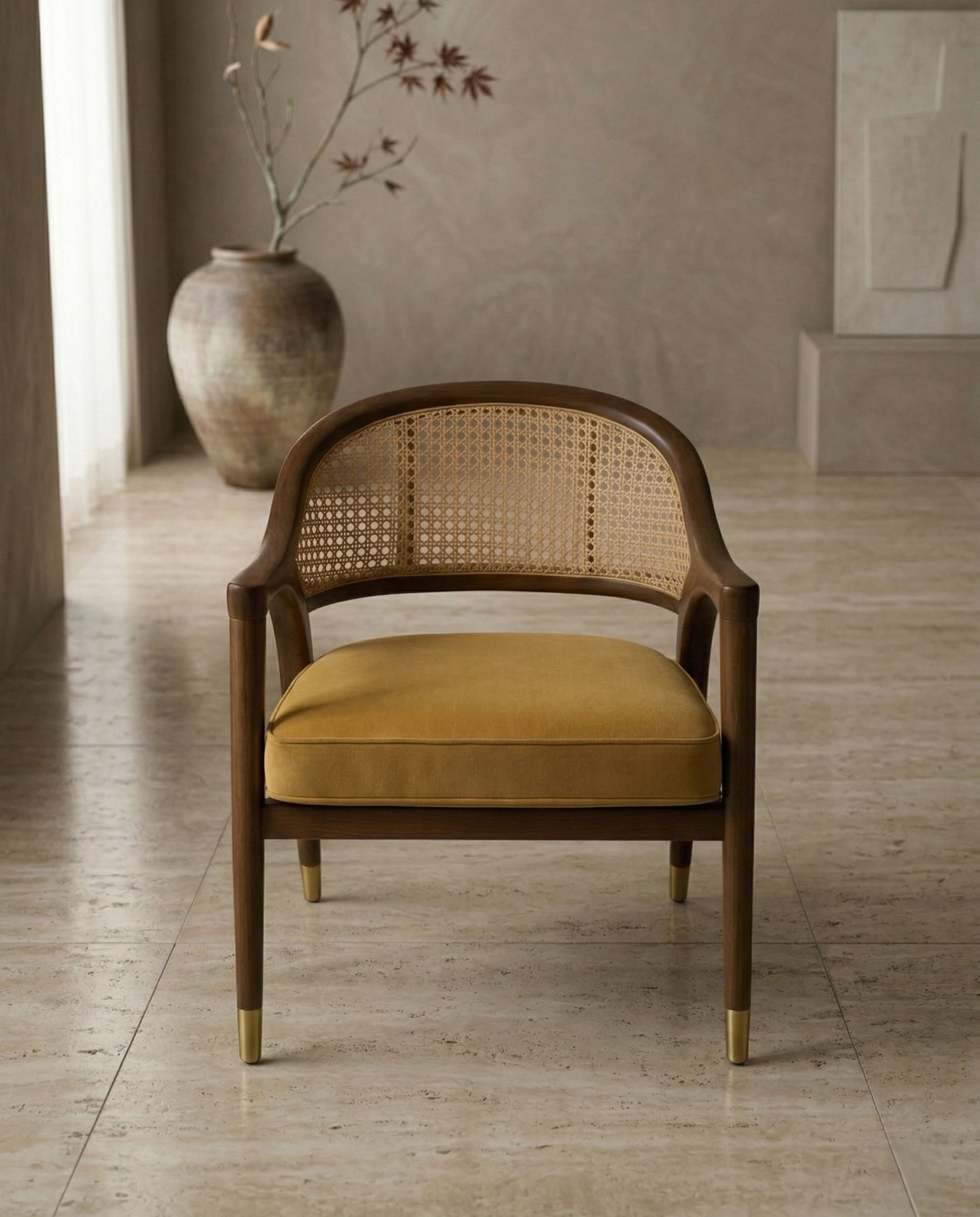 Mid-Century Cane & Velvet Accent Chair Arris Concepts