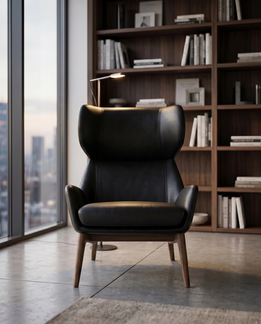 ACL Modern Black Leather Wingback Lounge Chair Arris Concepts