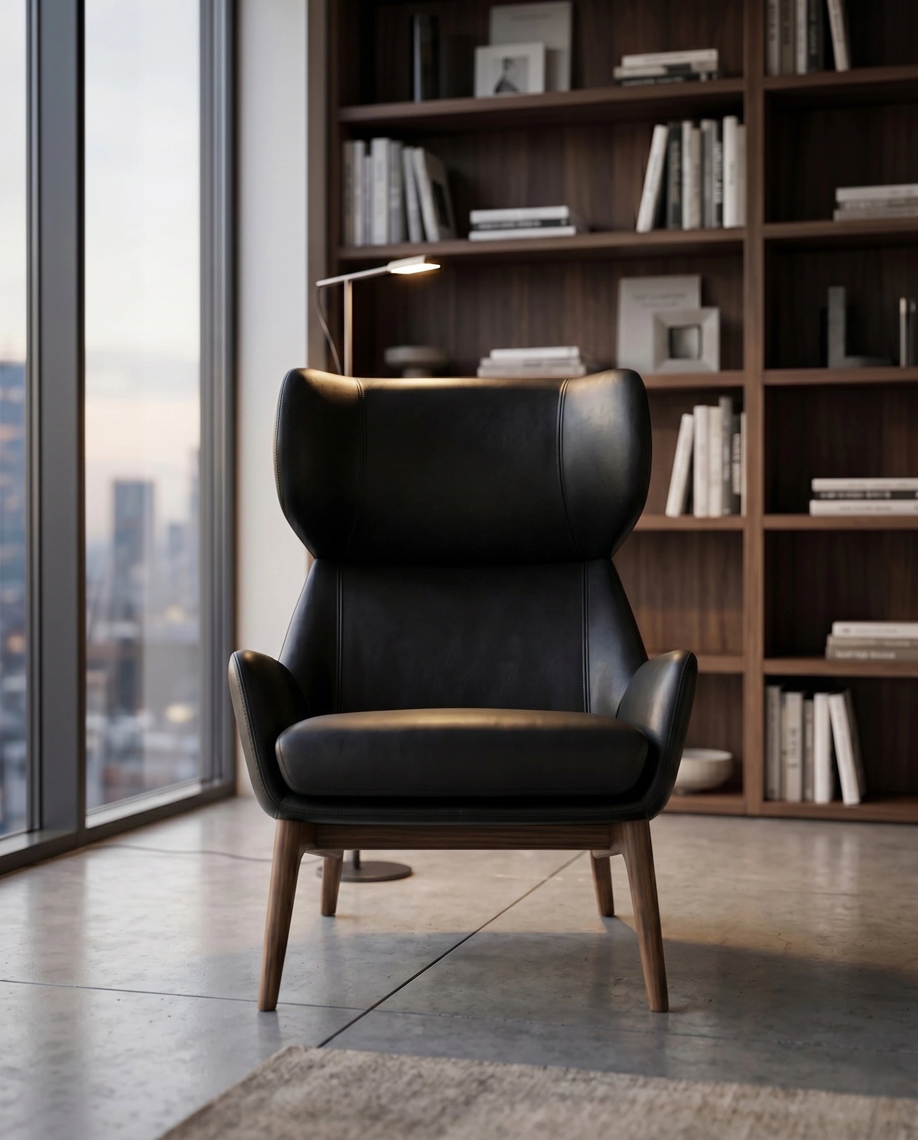 ACL Modern Black Leather Wingback Lounge Chair Arris Concepts