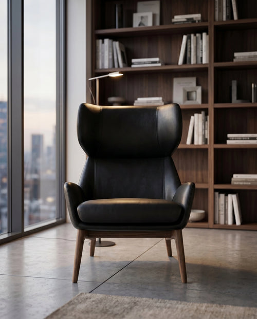 ACL Modern Black Leather Wingback Lounge Chair Arris Concepts