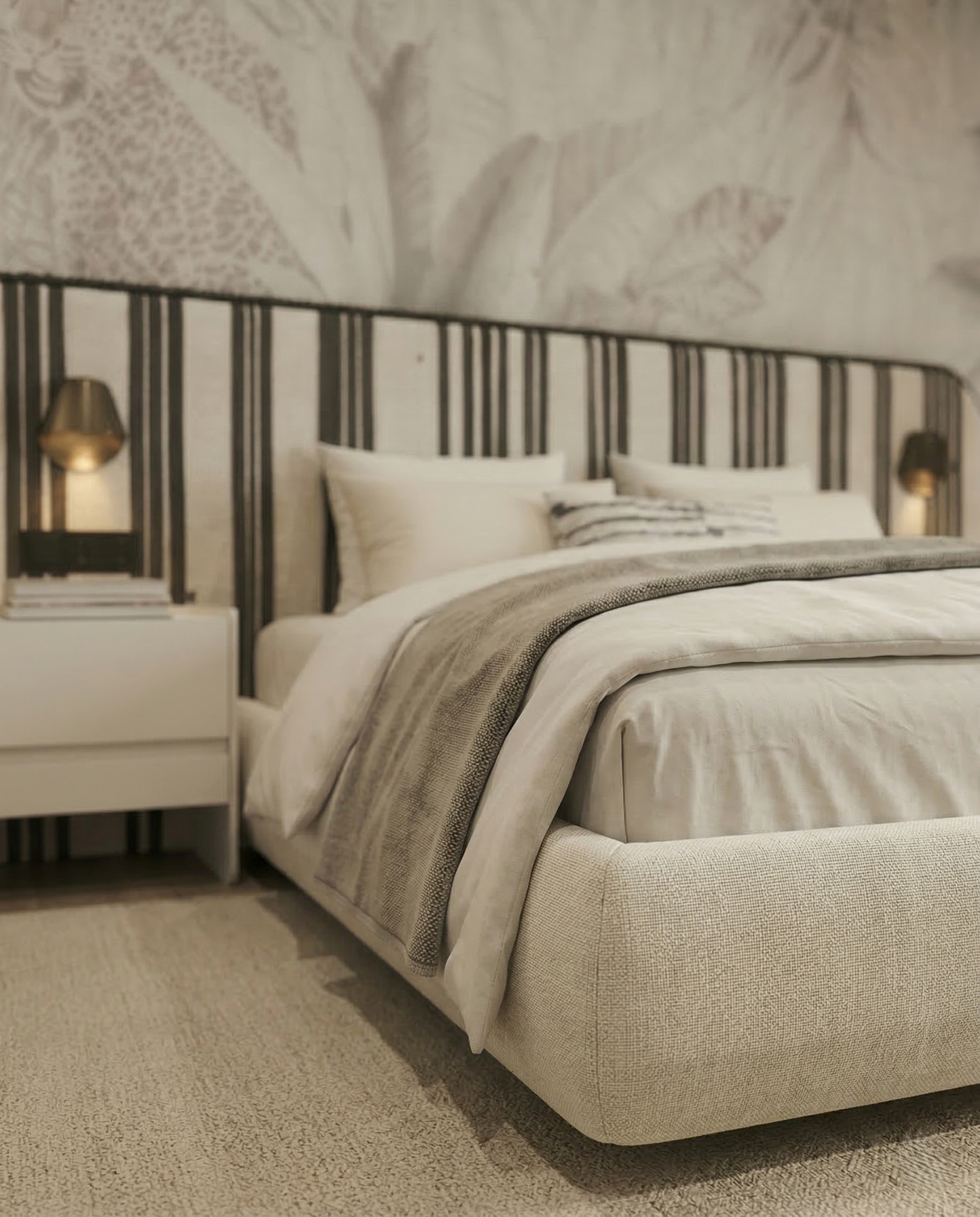 Beautiful premium black white striped king bed crafted by Arris Concepts Luxury Pvt. Ltd.