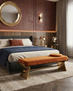 Architectural Cognac Leather & Brass Bed Bench Arris Concepts