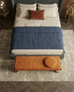 Architectural Cognac Leather & Brass Bed Bench Arris Concepts