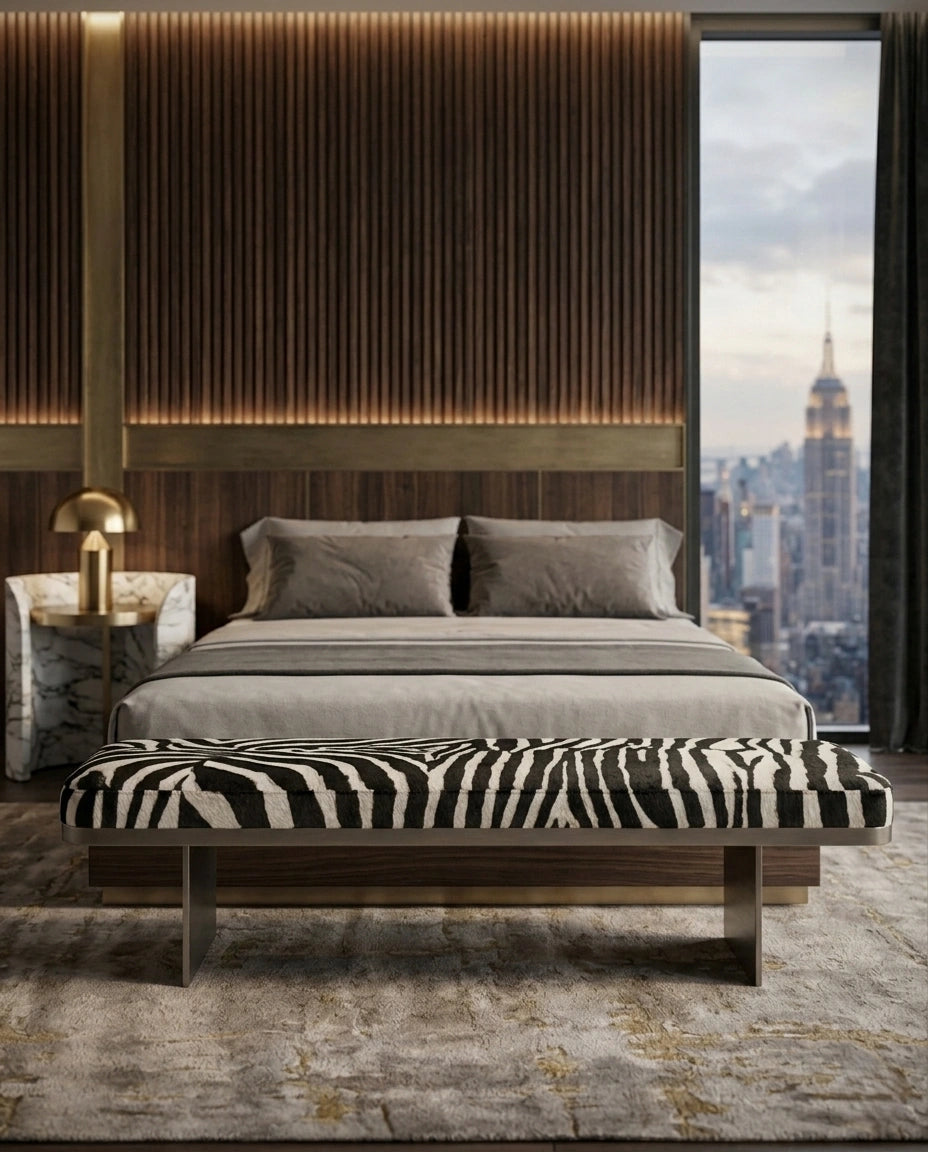 Modern Zebra Print Architectural Bed End Bench Arris Concepts