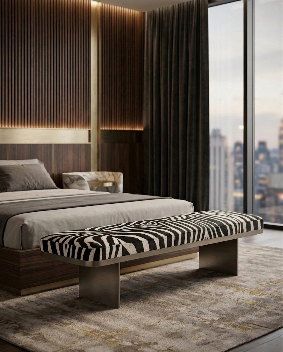 Modern Zebra Print Architectural Bed End Bench Arris Concepts