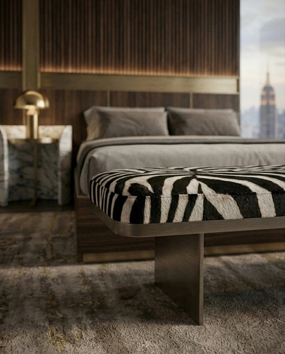 Modern Zebra Print Architectural Bed End Bench Arris Concepts