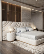 Extended Asymmetrical Channel Tufted Cream Platform Bed Arris Concepts
