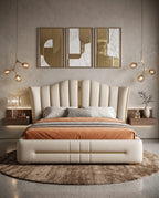 Ivory Fluted Wingback Bed with Brass Inlay Arris Concepts