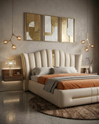Ivory Fluted Wingback Bed with Brass Inlay Arris Concepts