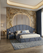 Architectural Art Deco Blue Velvet Sunburst Bed Arris Concepts