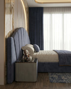 Architectural Art Deco Blue Velvet Sunburst Bed Arris Concepts