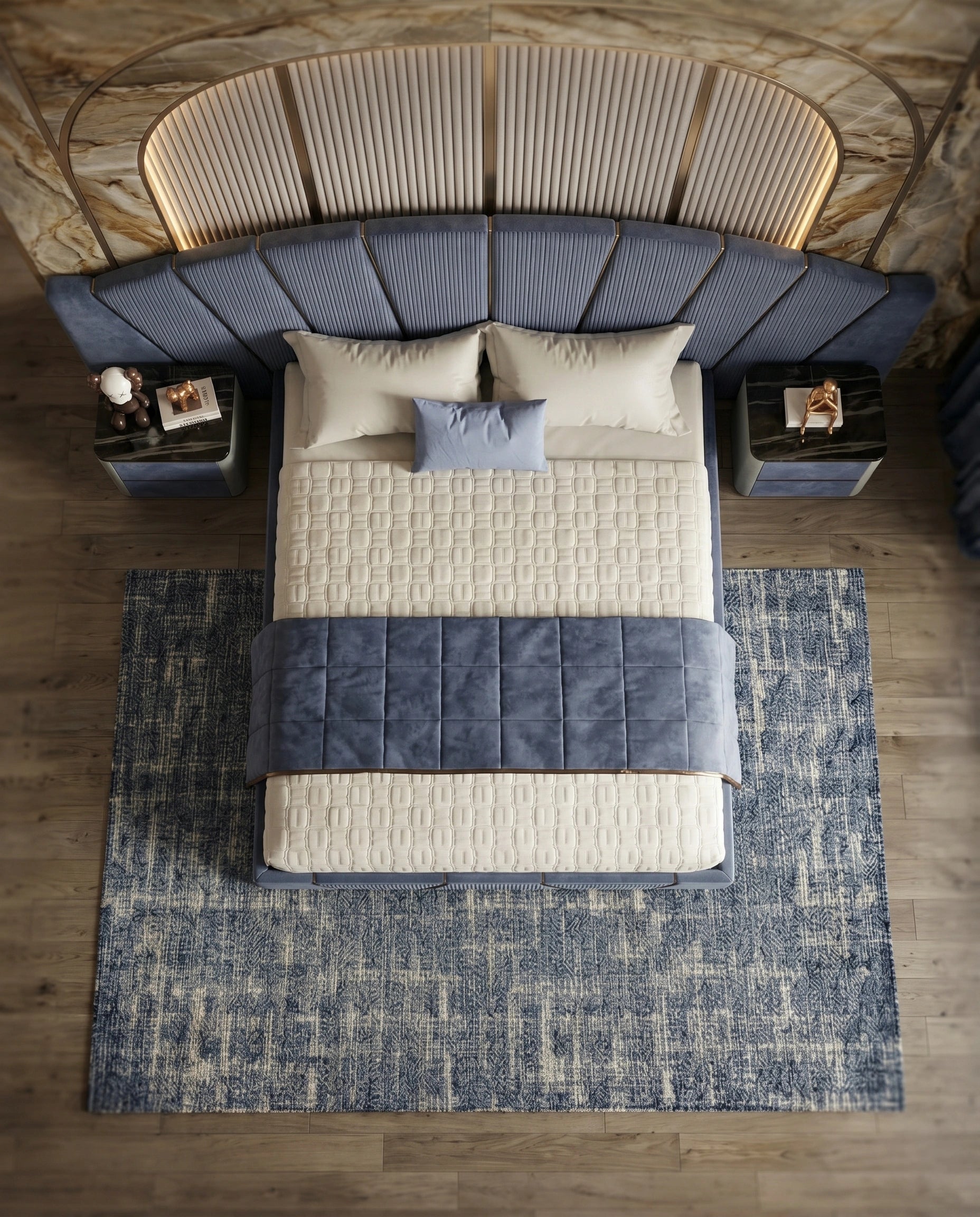 Architectural Art Deco Blue Velvet Sunburst Bed Arris Concepts