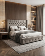 Classic Grey Velvet Diamond Tufted Wingback Bed Arris Concepts
