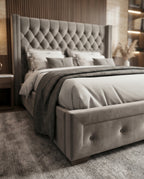 Classic Grey Velvet Diamond Tufted Wingback Bed Arris Concepts