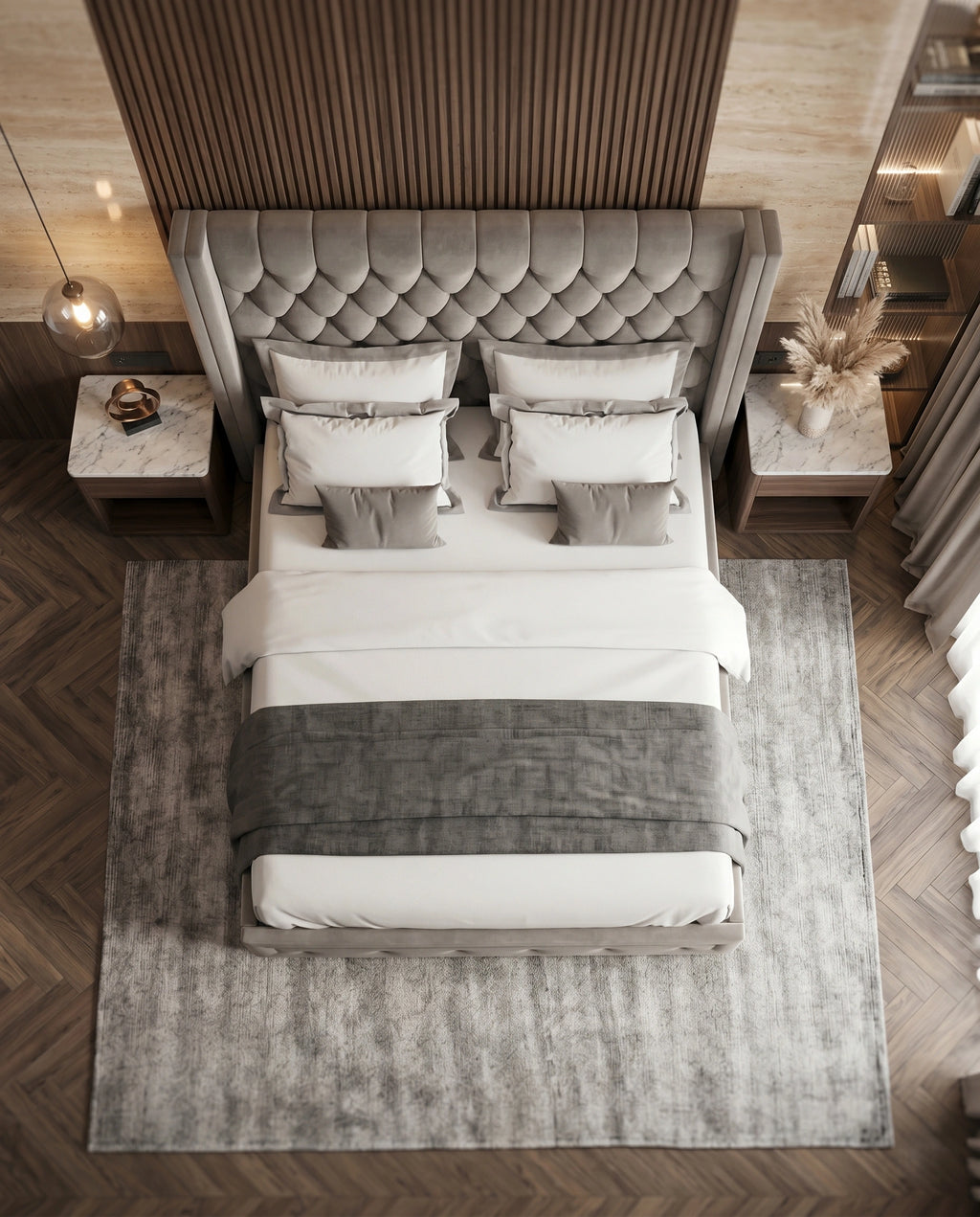 Classic Grey Velvet Diamond Tufted Wingback Bed Arris Concepts