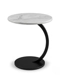 Modern stone side table and a black marble curved pedestal corner table by Arris Concepts Luxury Pvt. Ltd.