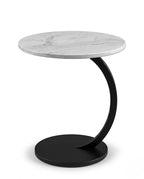 Modern stone side table and a black marble curved pedestal corner table by Arris Concepts Luxury Pvt. Ltd.