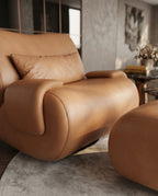 Soft Modern Cognac Leather Lounge Chair & Ottoman Arris Concepts