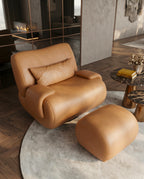 Soft Modern Cognac Leather Lounge Chair & Ottoman Arris Concepts