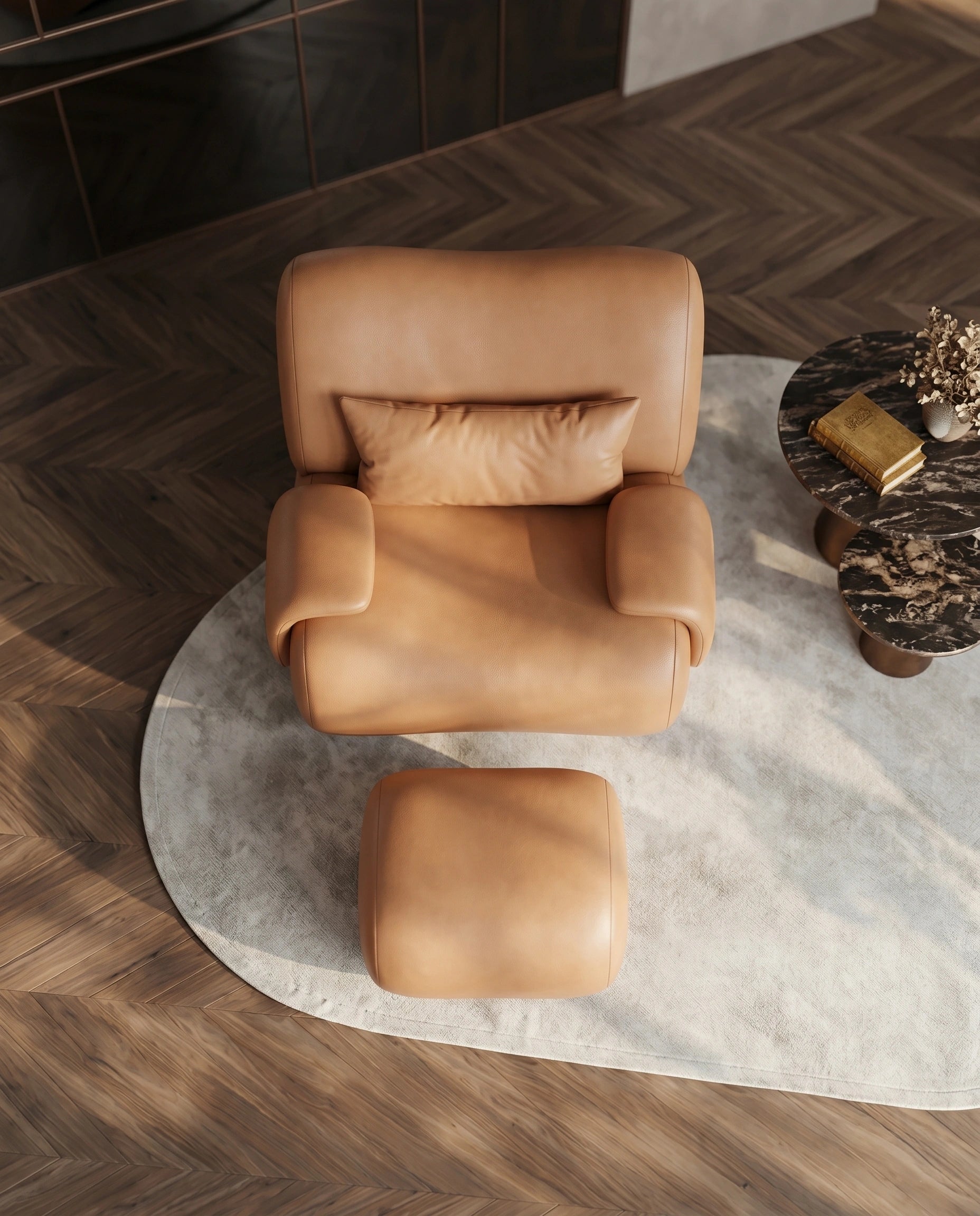 Soft Modern Cognac Leather Lounge Chair & Ottoman Arris Concepts