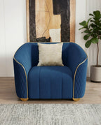 Beautiful premium blue velvet quilted armchair crafted by Arris Concepts Luxury Pvt. Ltd.