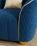 Beautiful premium blue velvet quilted armchair crafted by Arris Concepts Luxury Pvt. Ltd.