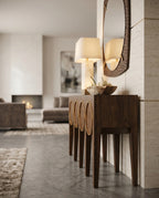 Architectural Burl Wood & Brass Geometric Console Table Arris Concepts