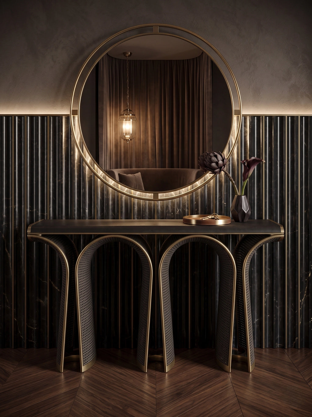Architectural Woven Arch & Brass Console Table Arris Concepts