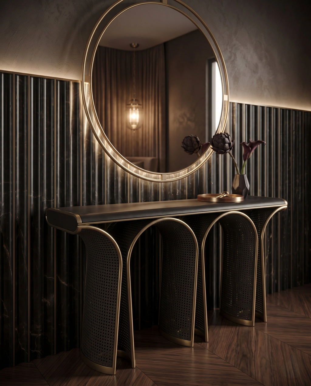 Architectural Woven Arch & Brass Console Table Arris Concepts