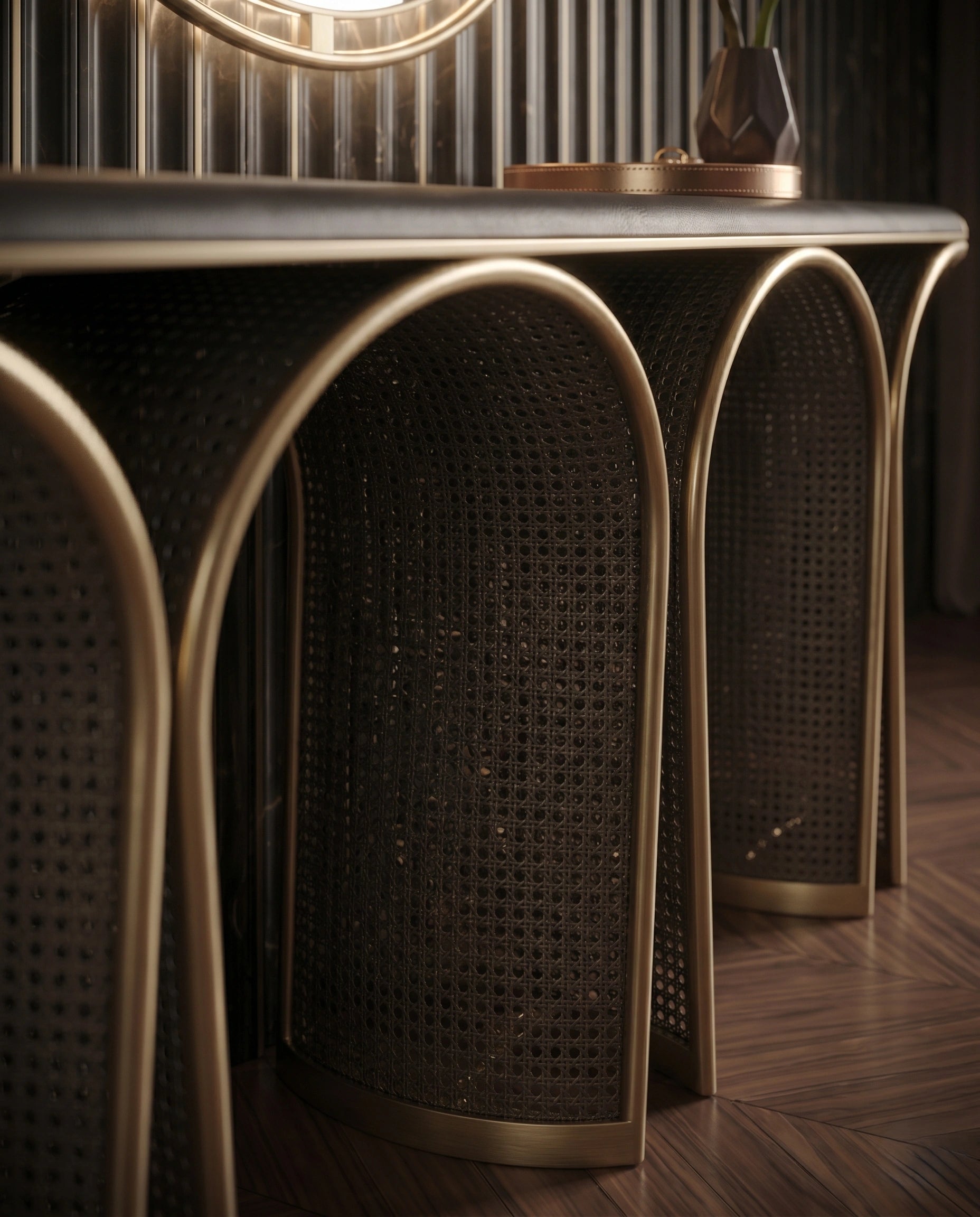Architectural Woven Arch & Brass Console Table Arris Concepts