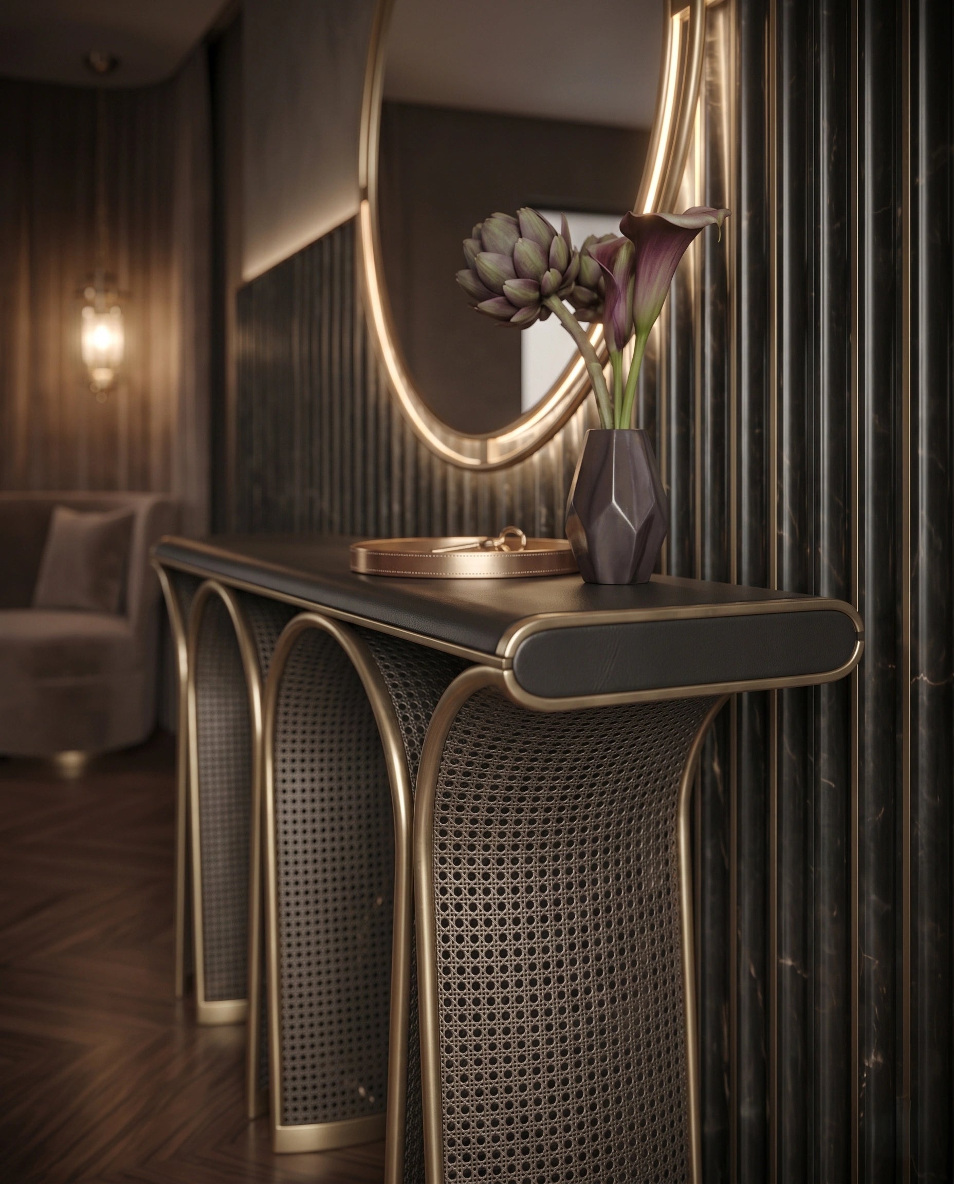 Architectural Woven Arch & Brass Console Table Arris Concepts