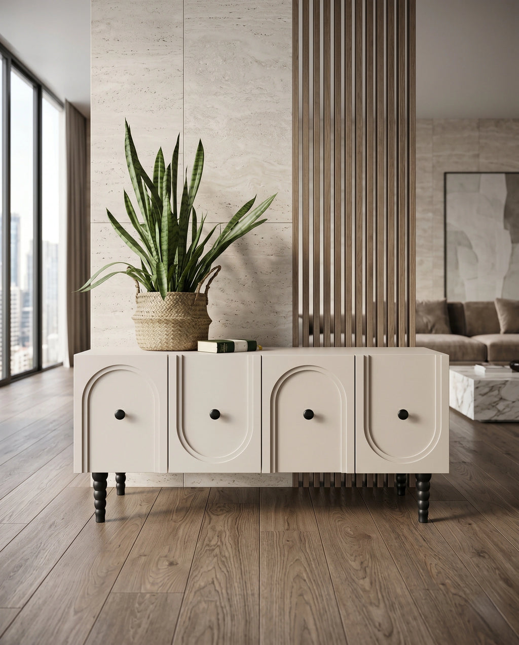 Post-Modern Arched Cream & Black Console Table Arris Concepts